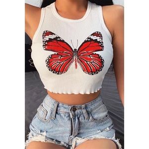 Butterfly Ribbed Tank Crop Top